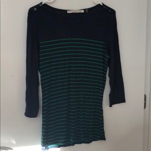 Max studio navy and green stripped 3/4 link shirt